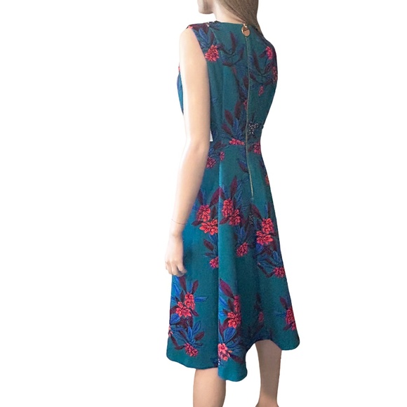 Calvin Klein Fit Flare Scuba Dress Colourful floral print Hip Pockets Full Skirt - Picture 7 of 15